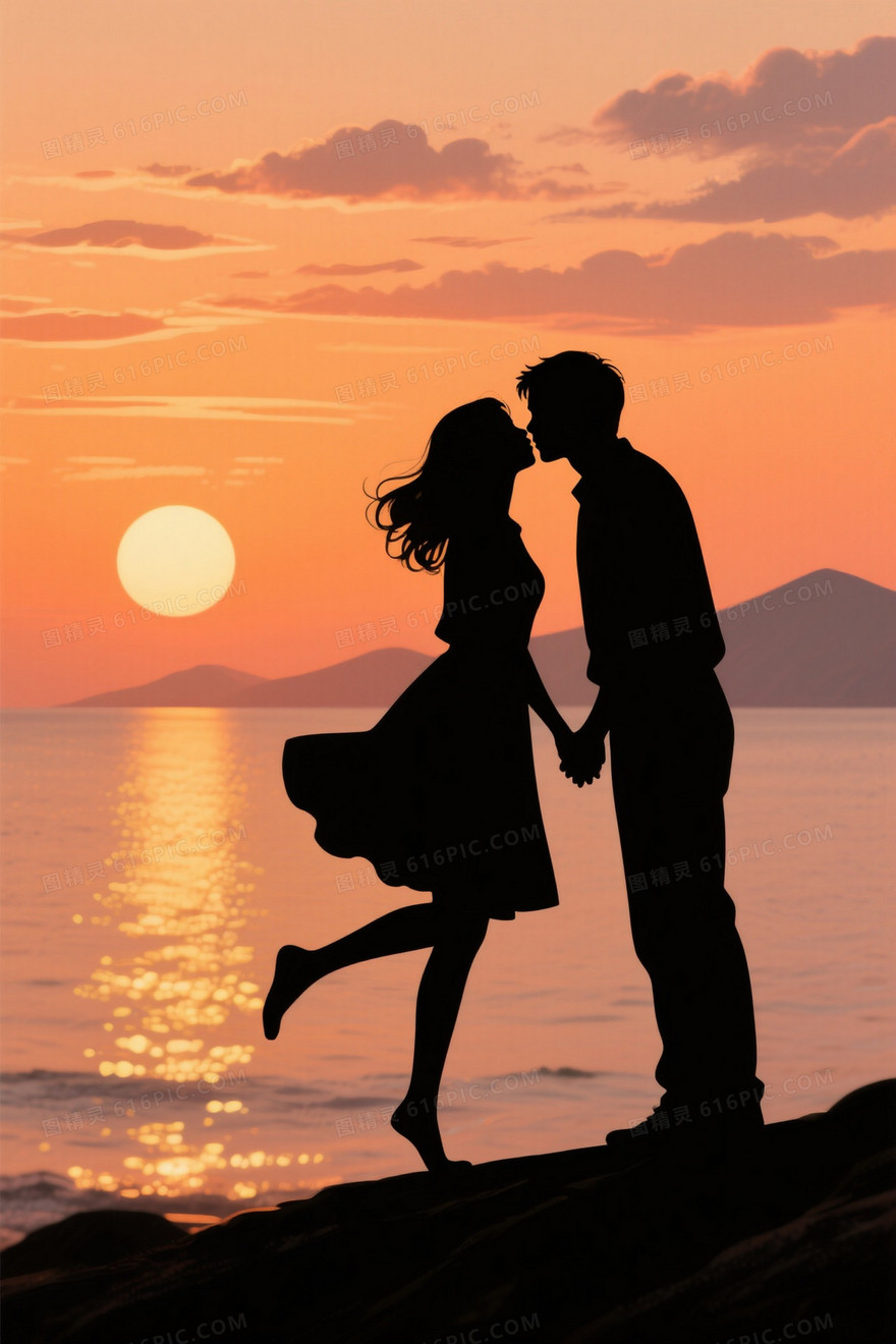 暖橙渐变云彩落日海景背景