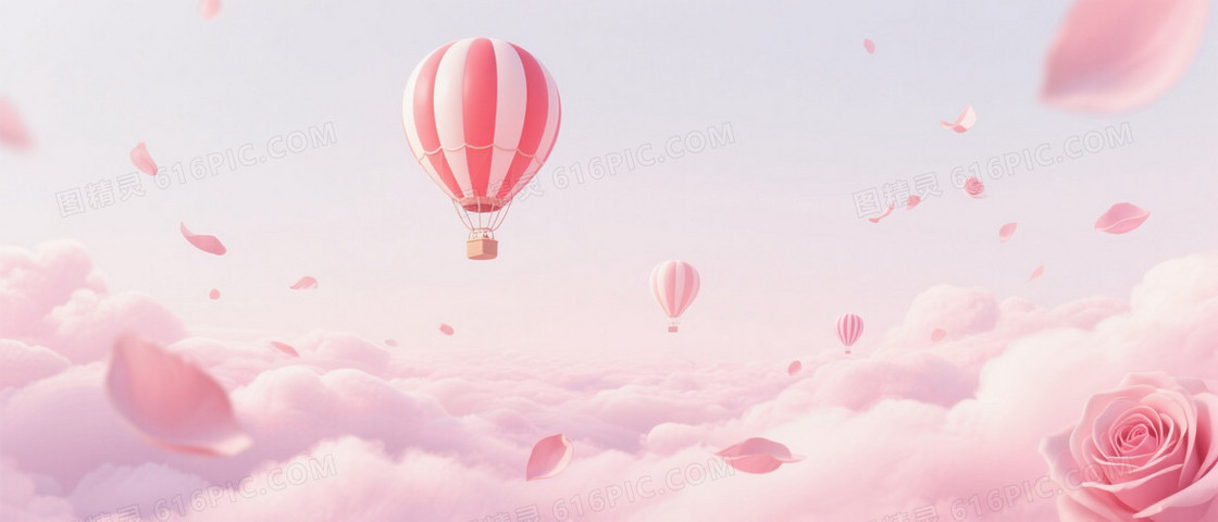 柔粉天空云层热气球背景