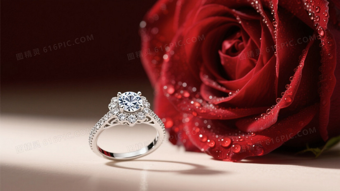 炽红玫瑰镶钻戒指背景