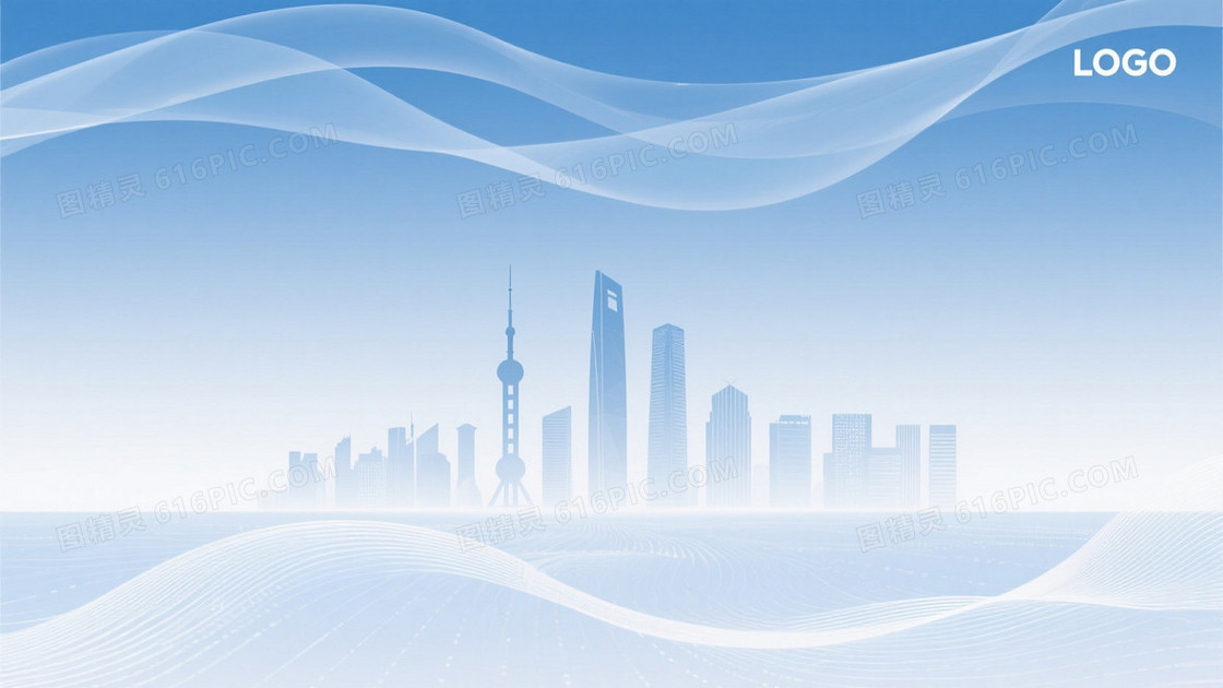 淡蓝渐变抽象城市剪影背景