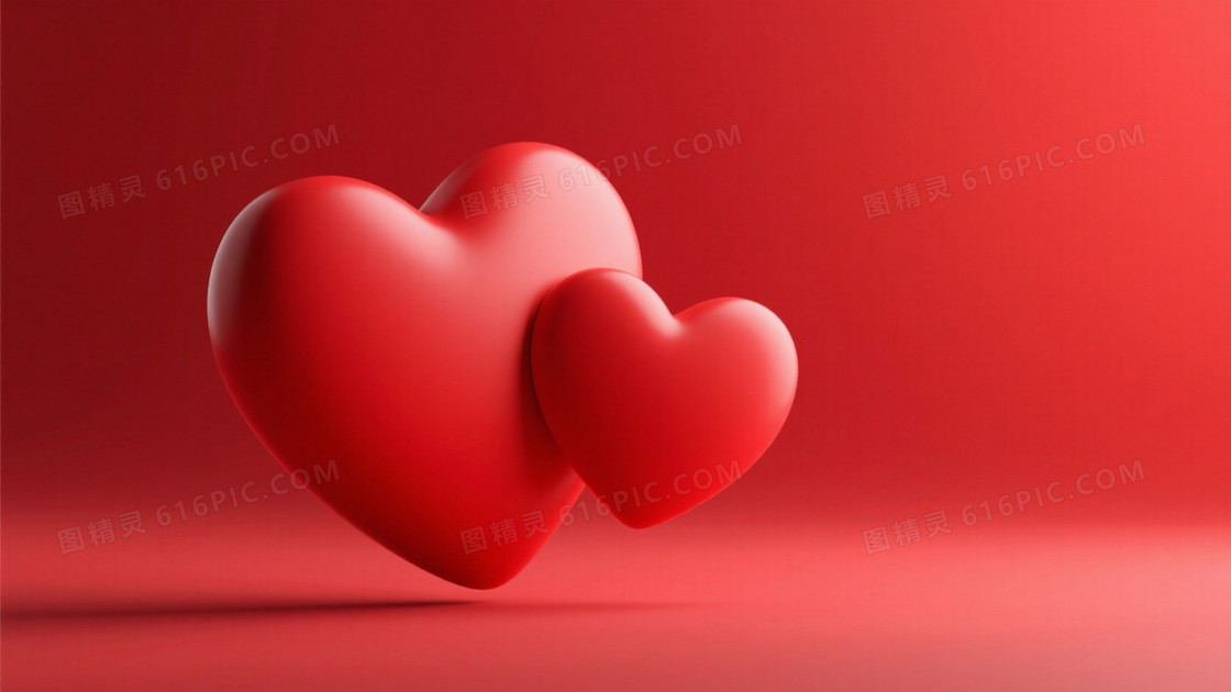 红渐变立体心形交叠背景