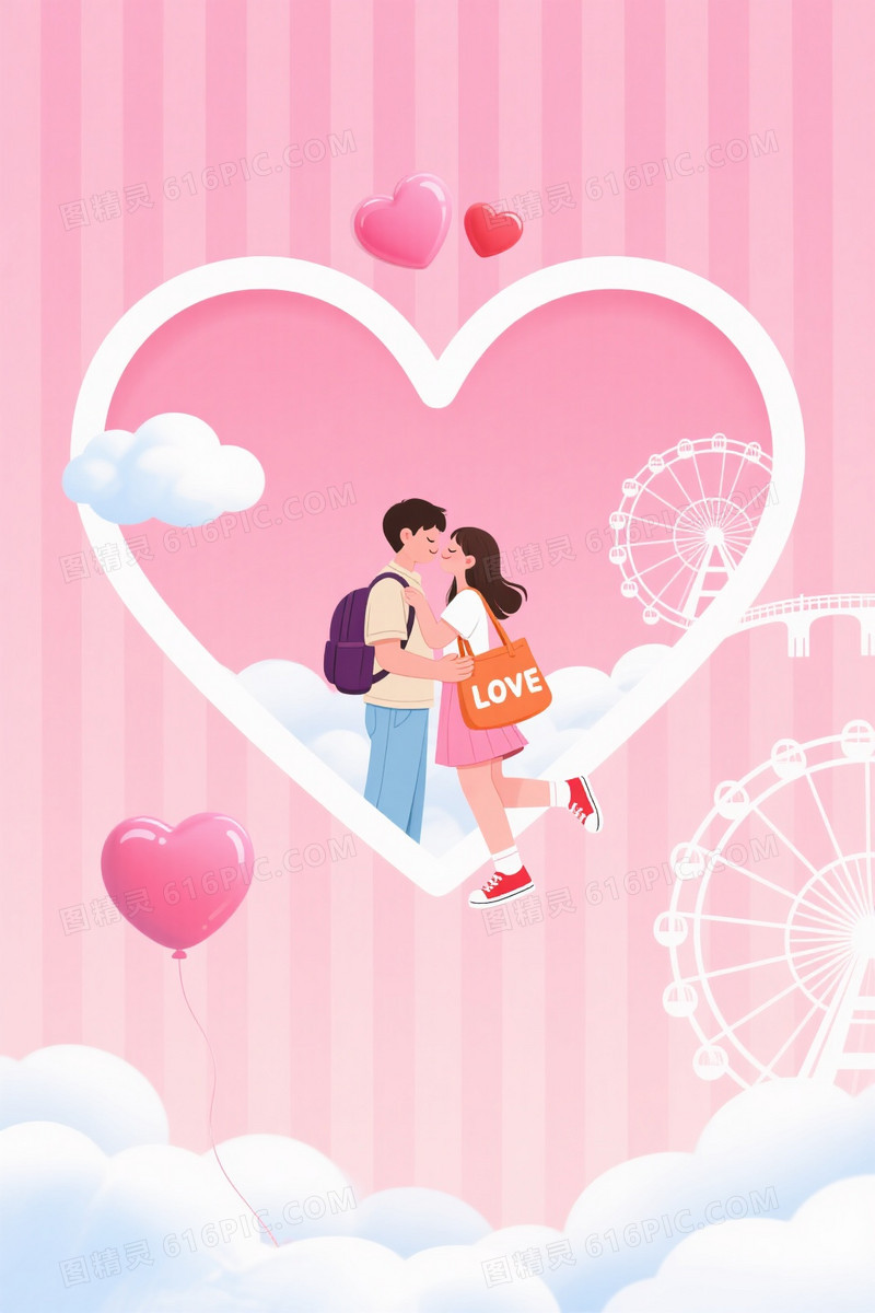 粉白渐变竖条纹心形背景