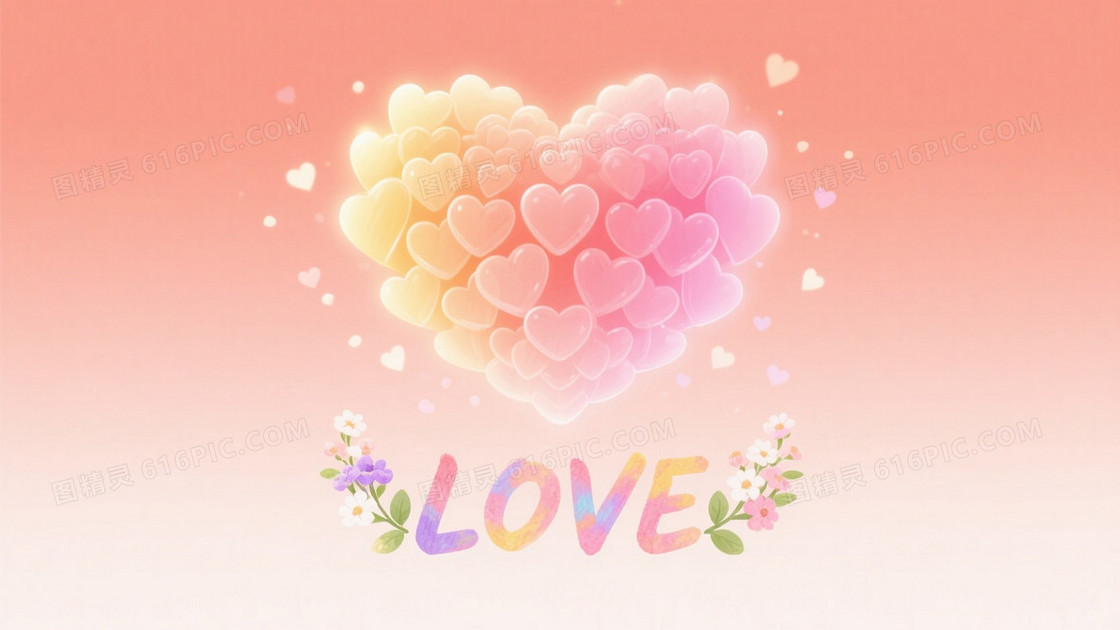 粉橙渐变心形发光背景