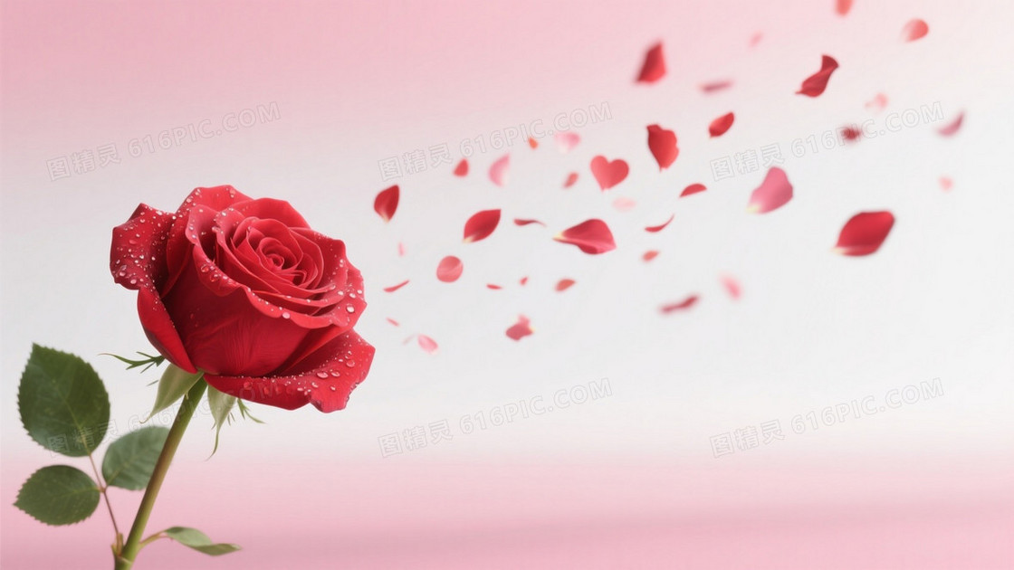 粉白渐变鲜红玫瑰花瓣背景