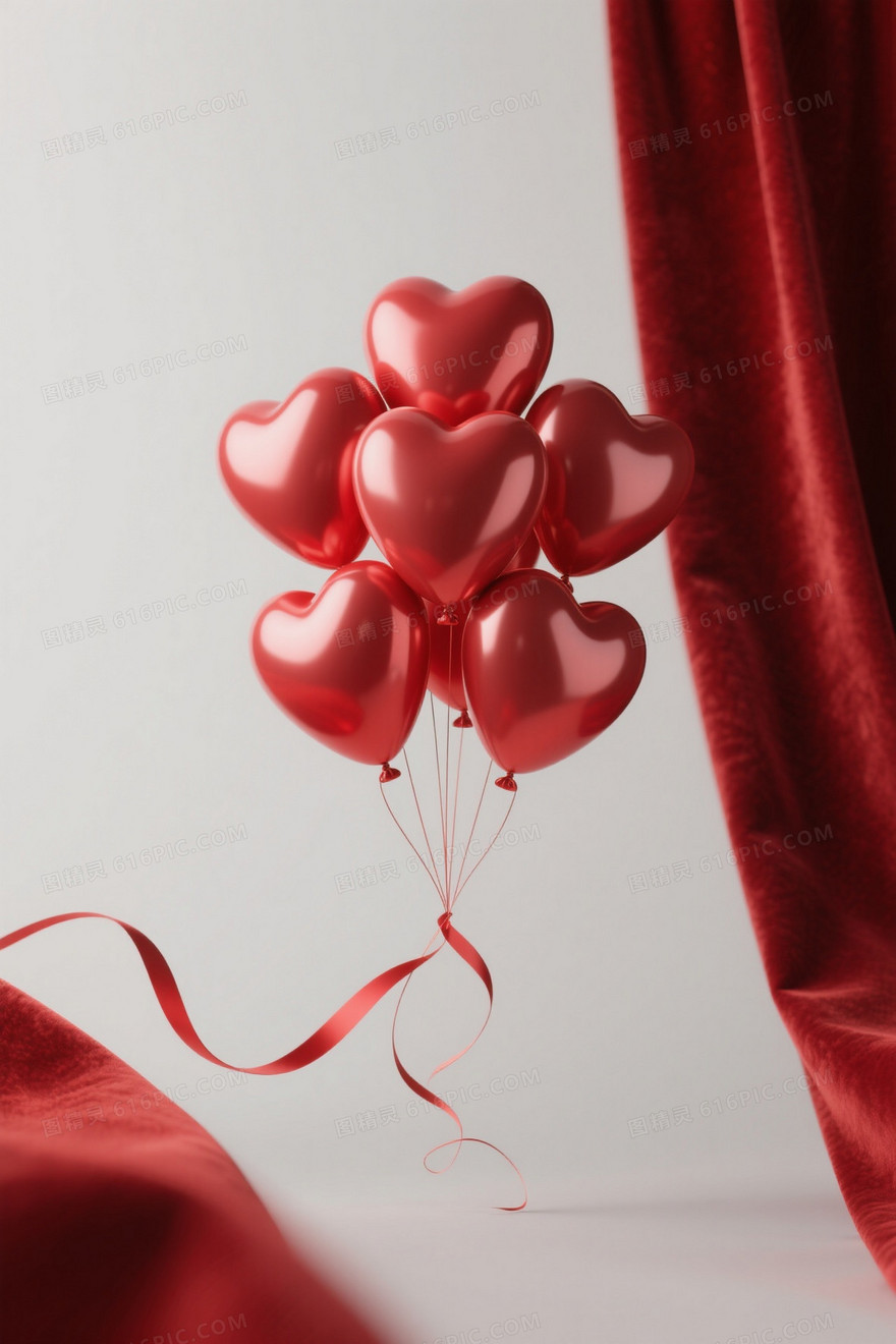 深红丝绒立体心形气球背景
