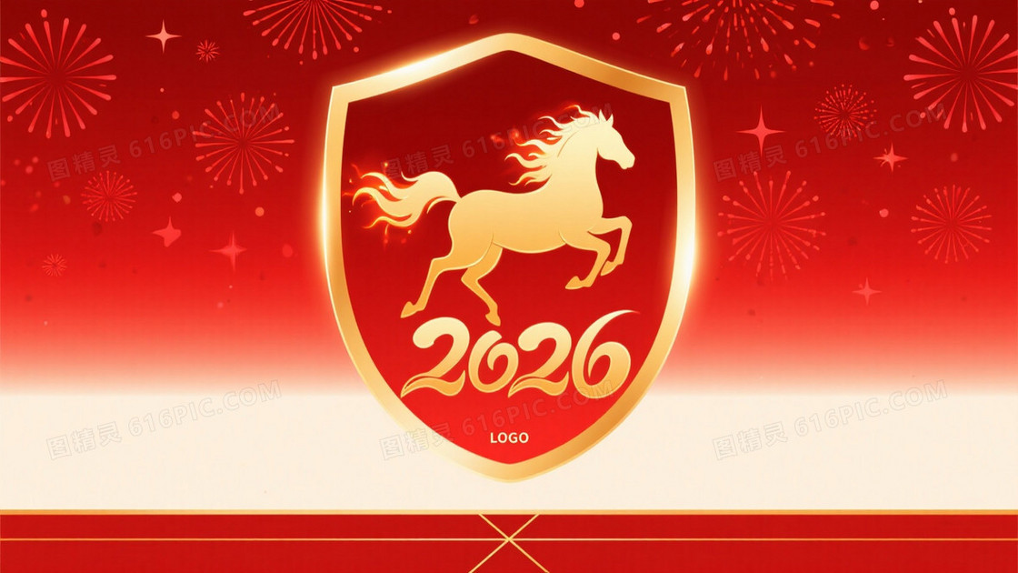 深红金马腾跃烟花背景