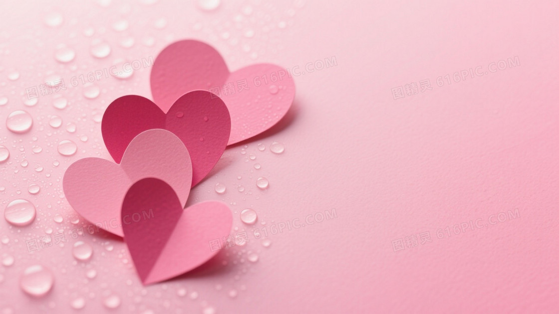 粉红渐变水珠心形剪影背景