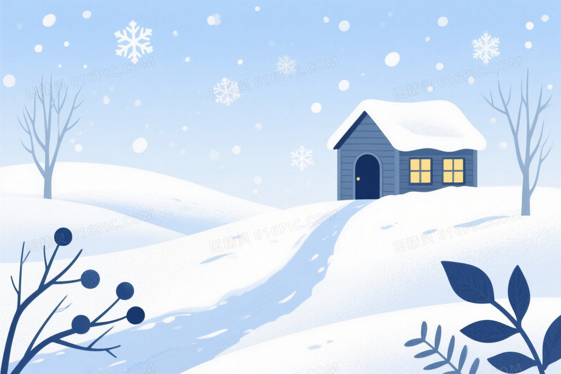 柔蓝白渐变雪景插画背景