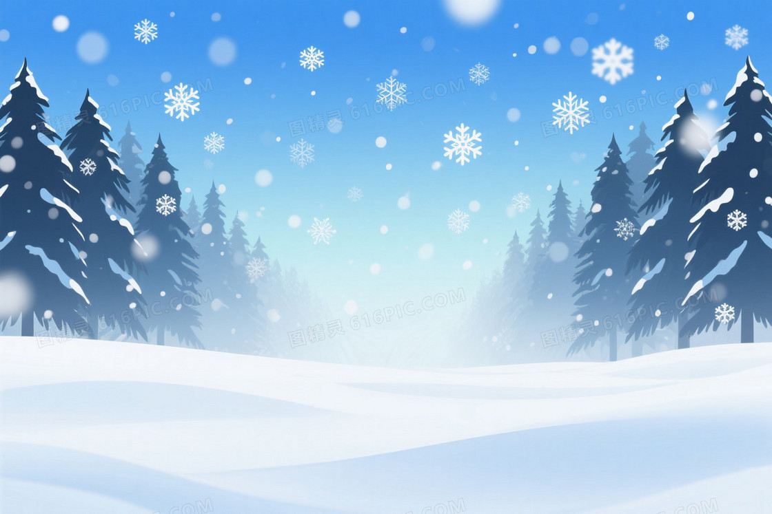 蓝白渐变雪景森林背景