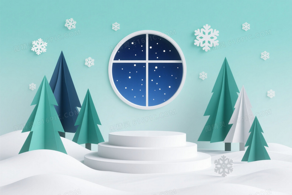 浅青绿渐变纸艺圣诞背景