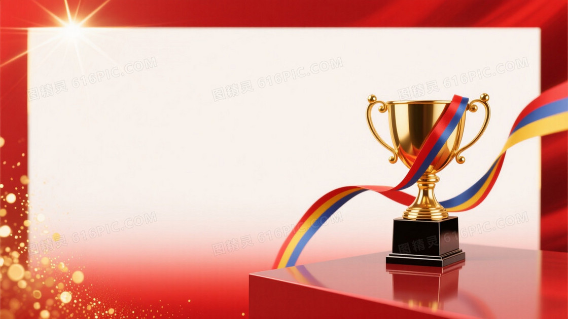 中国红鎏金奖杯星芒背景