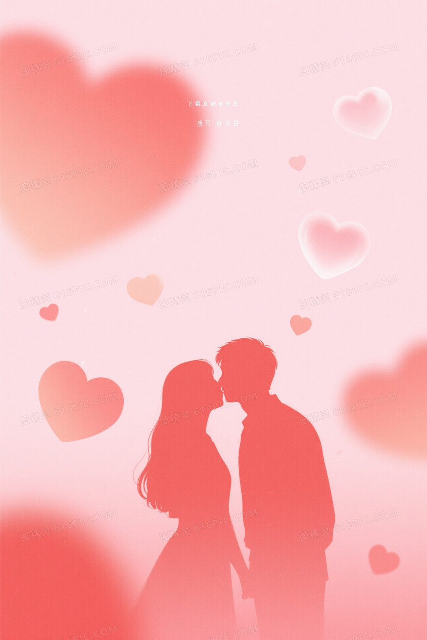 柔和粉红渐变情侣接吻背景