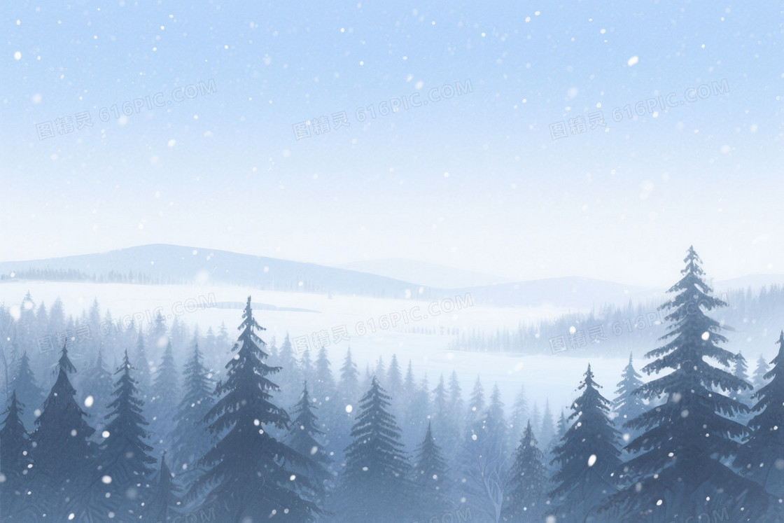 浅蓝雾白渐变雪景森林背景