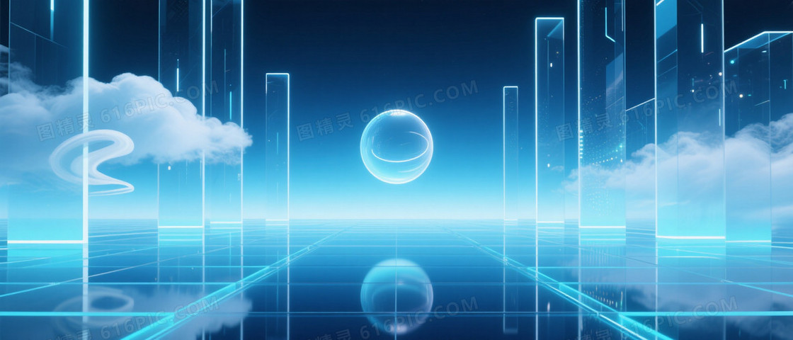 冷蓝渐变赛博数字空间背景