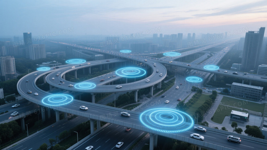 冷调蓝灰科技立交桥背景