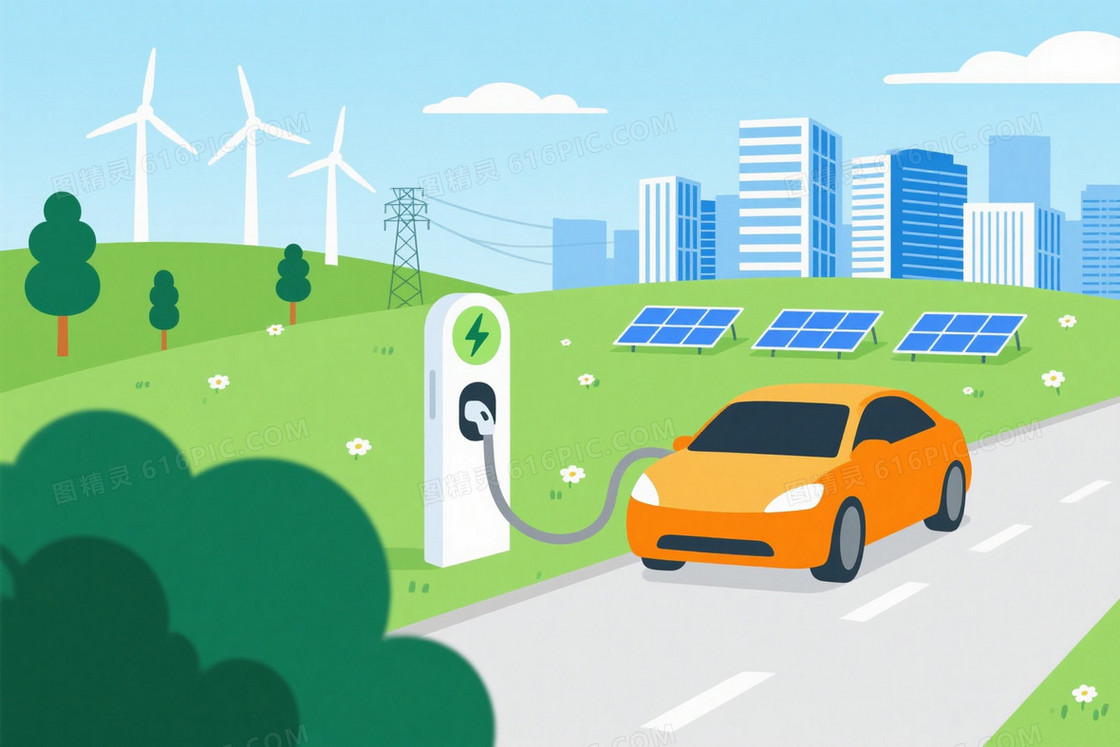 青绿天蓝橙黄环保城市背景