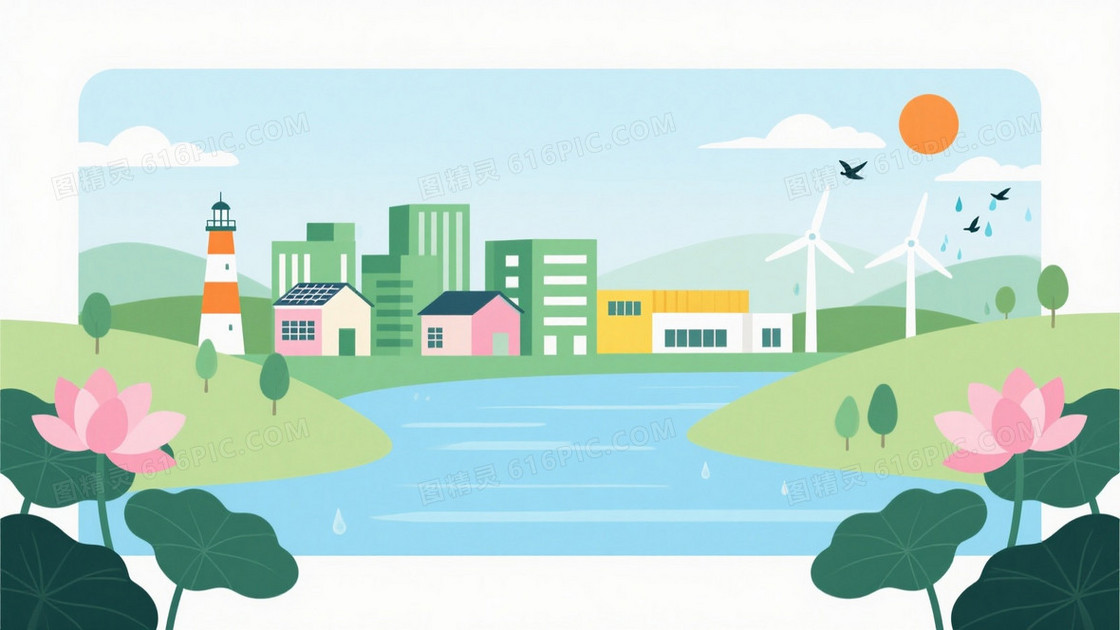 薄荷绿清新生态城市背景