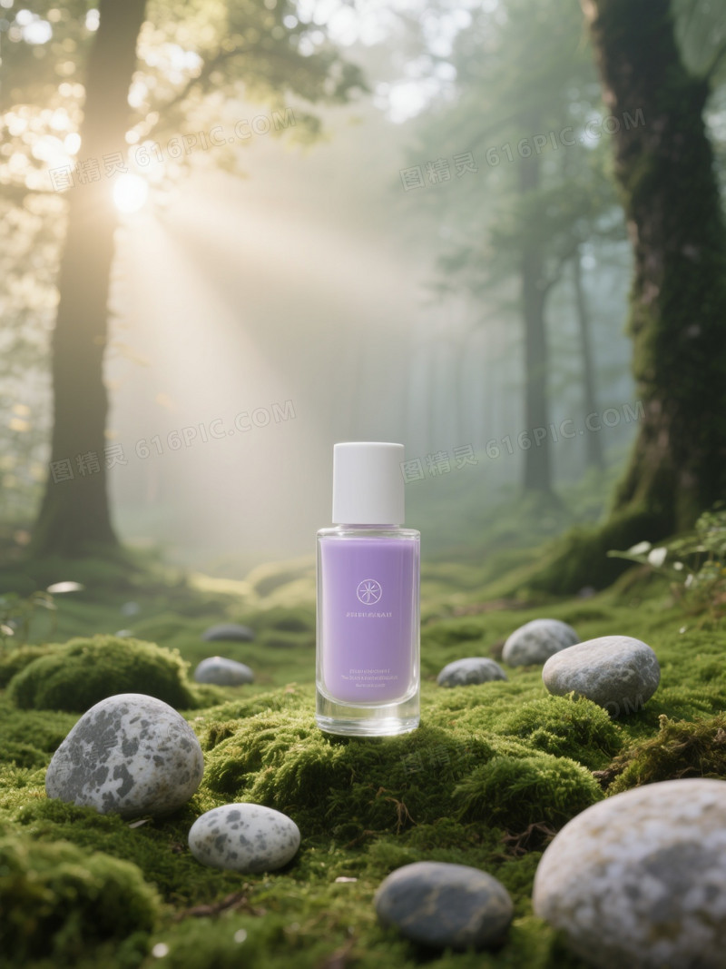 青绿浅紫暖金森林苔藓背景