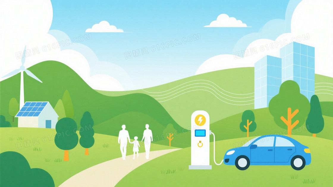 青绿天蓝环保插画背景