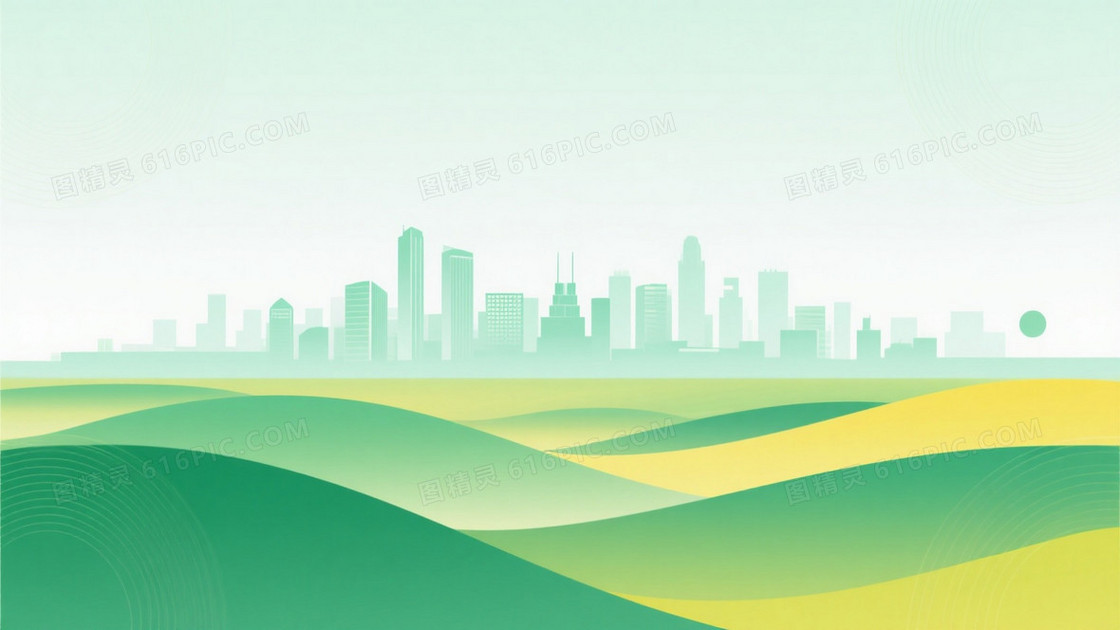 薄荷绿浅青绿柠檬黄生态城市背景