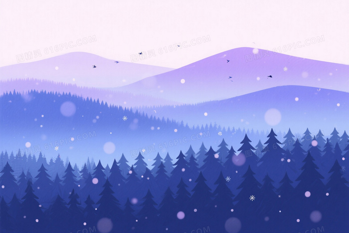 紫蓝渐变冬季山林雪景背景