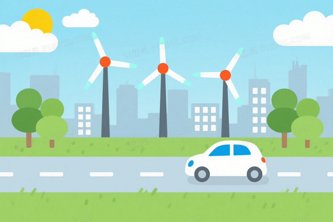 青蓝草绿扁平环保城市背景