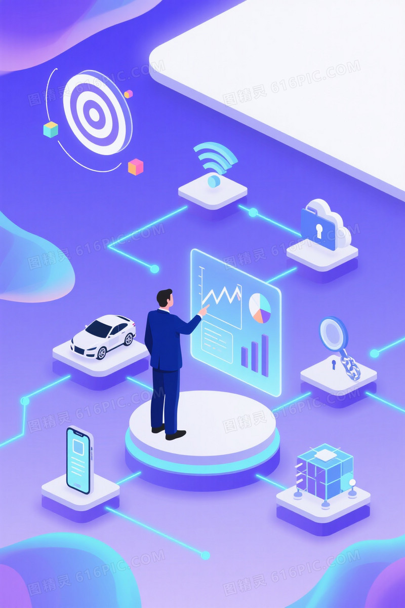 蓝紫渐变霓虹科技插画背景