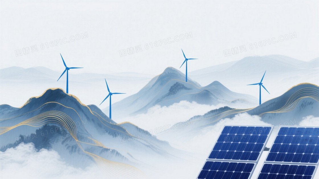 淡蓝浅灰水墨山水科技背景