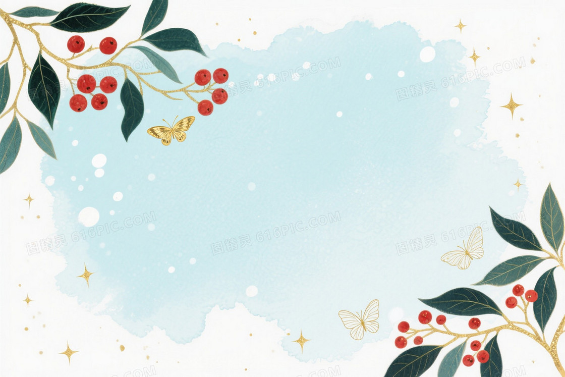 浅青蓝水彩晕染植物背景