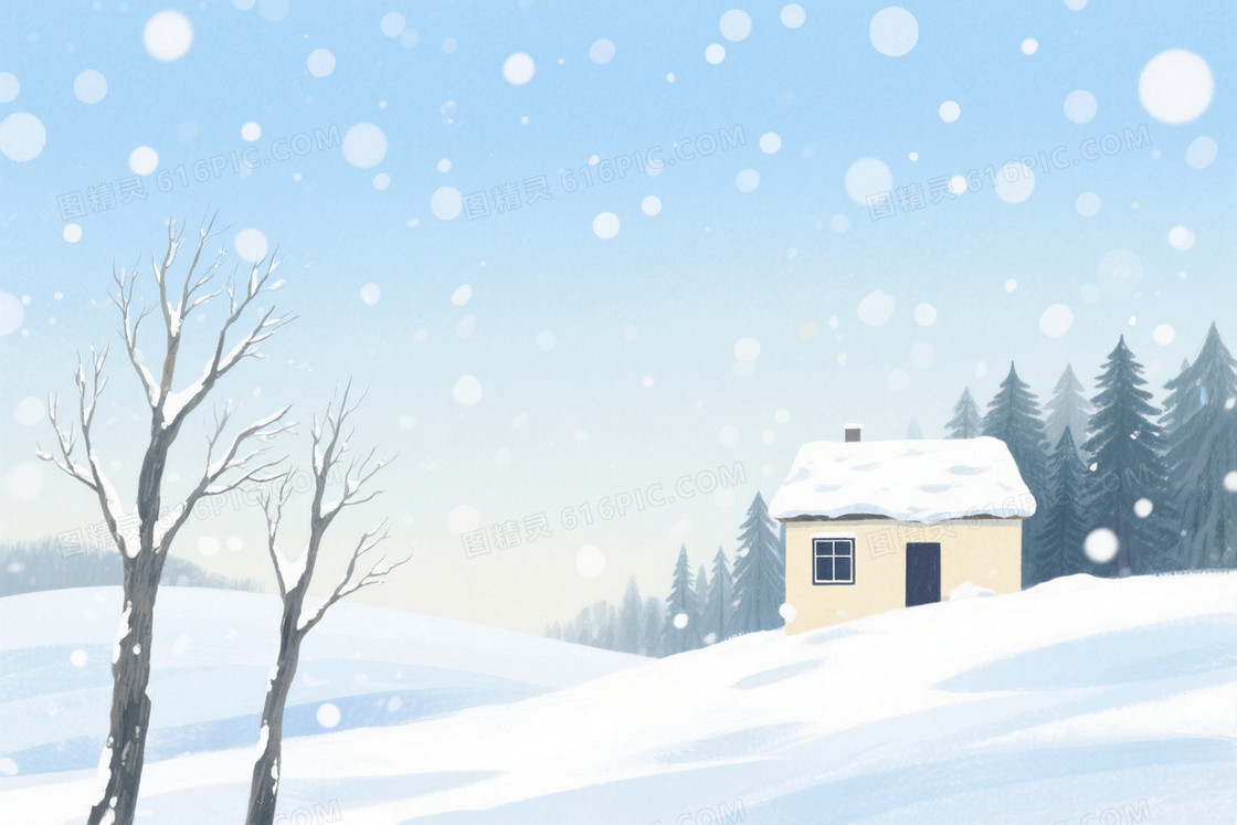 淡蓝白渐变雪景插画背景