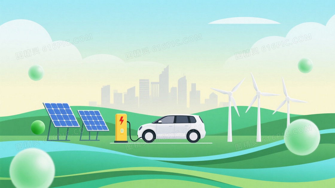 浅青蓝渐变生态插画背景