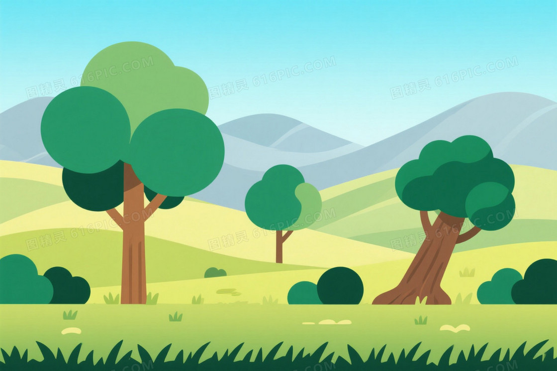 清新蓝绿渐变自然风景背景