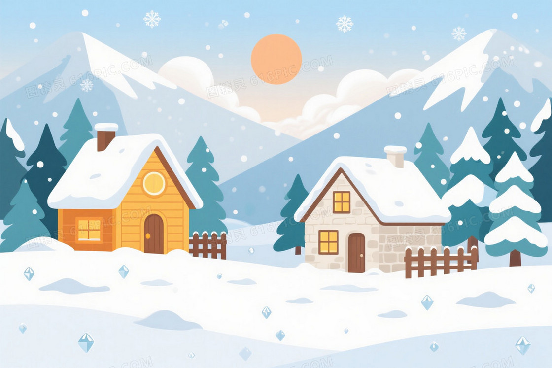 蓝白渐变雪景插画背景