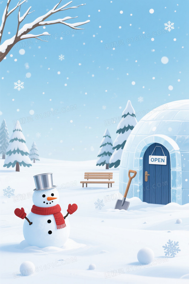 蓝白柔和雪景插画背景