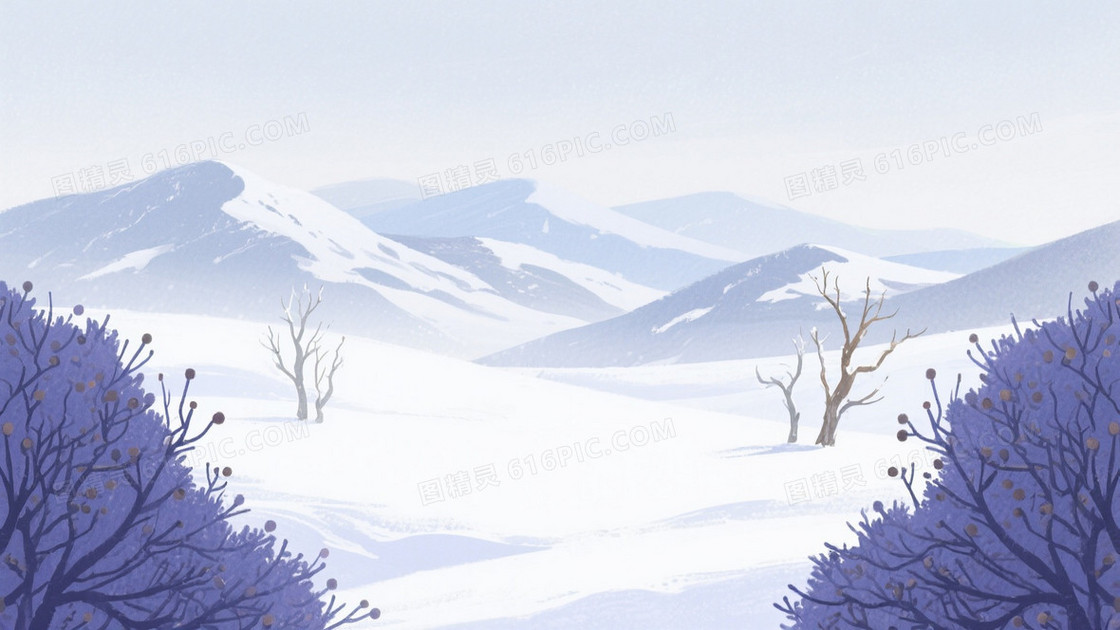 浅蓝灰冷调雪谷插画背景