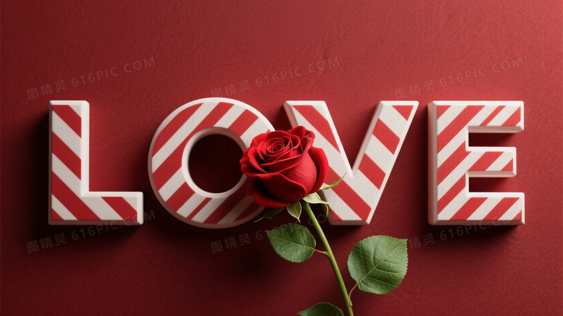 深红哑光立体字母玫瑰背景