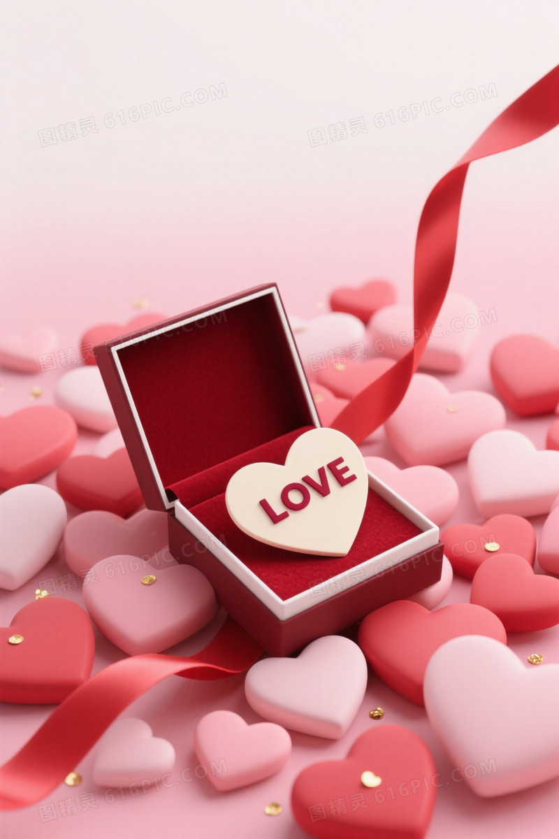 粉红渐变立体心形礼盒背景