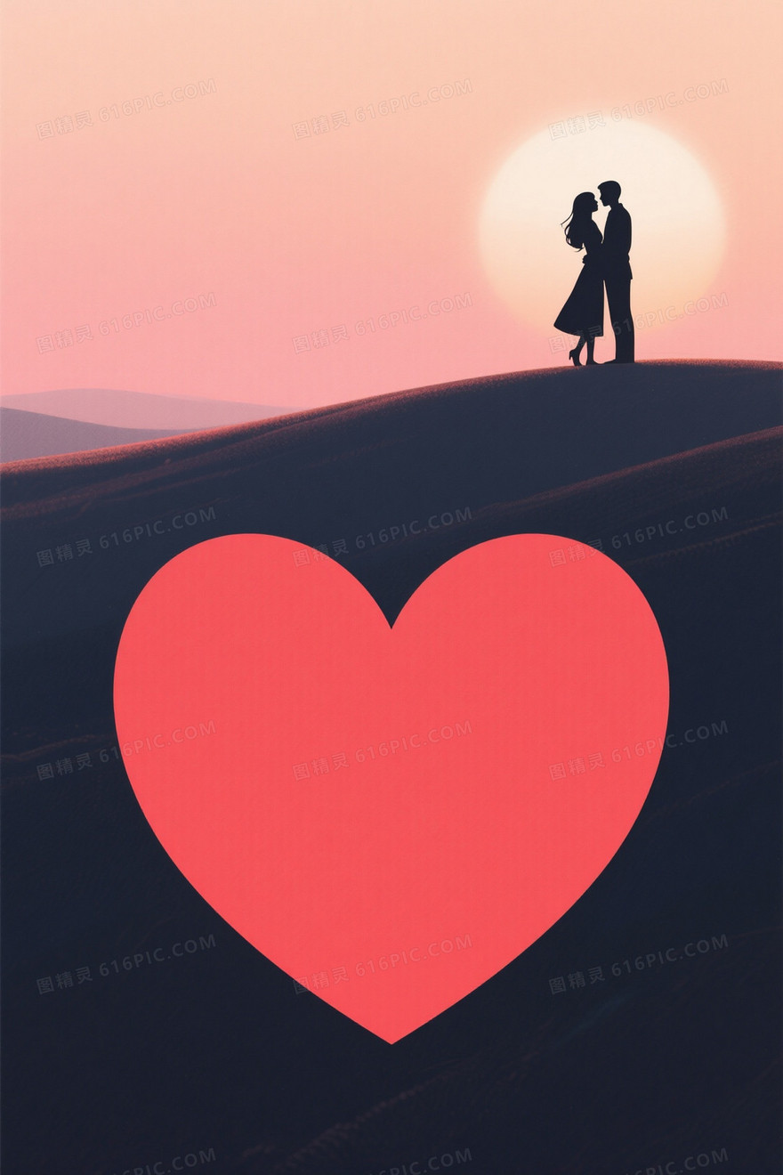 粉橙渐变鲜红心形情侣背景
