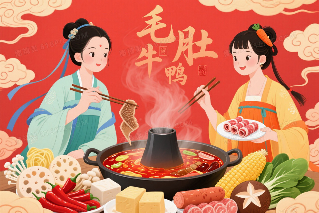 喜庆红底云纹祥瑞火锅背景