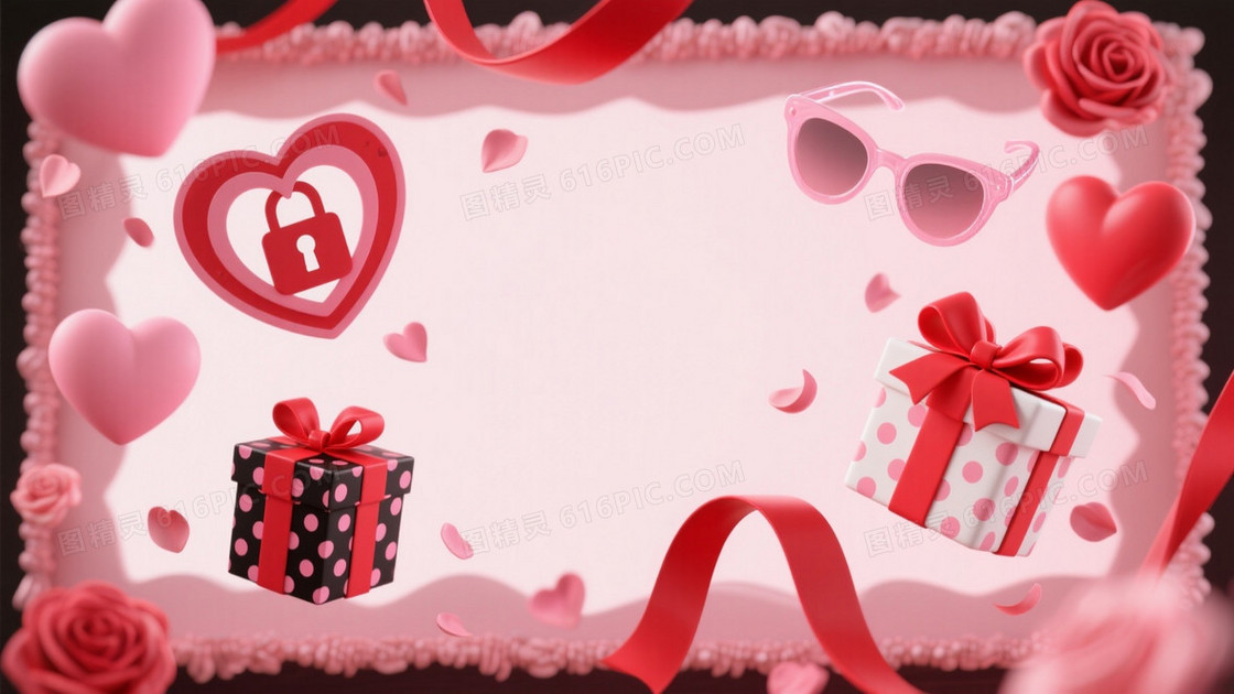 柔粉甜美心形礼盒背景