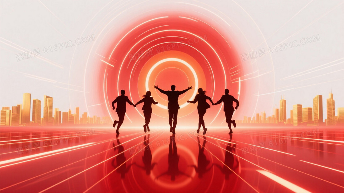 红橙渐变科技漩涡城市背景