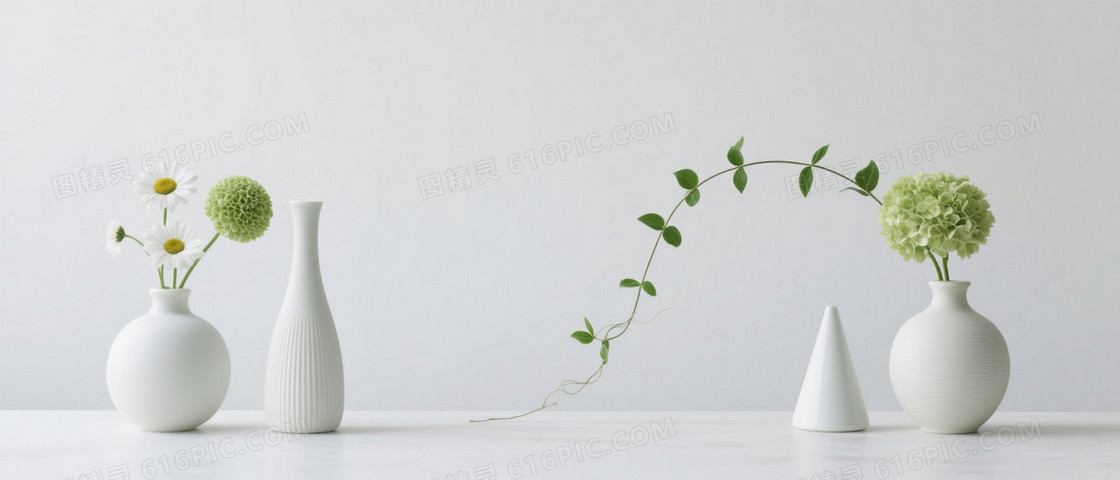 纯白哑光静物陶瓷背景