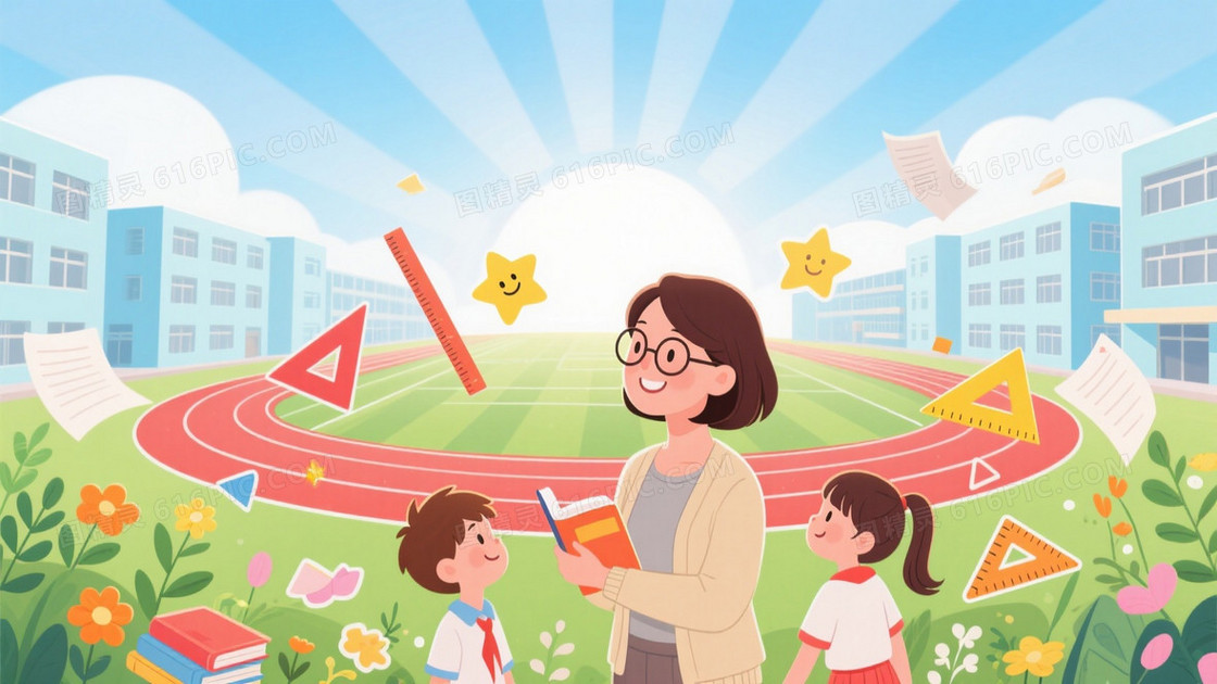 蓝白渐变阳光校园插画背景