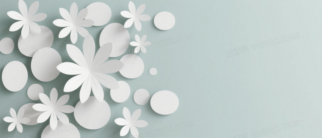 浅灰绿纸艺花卉椭圆背景