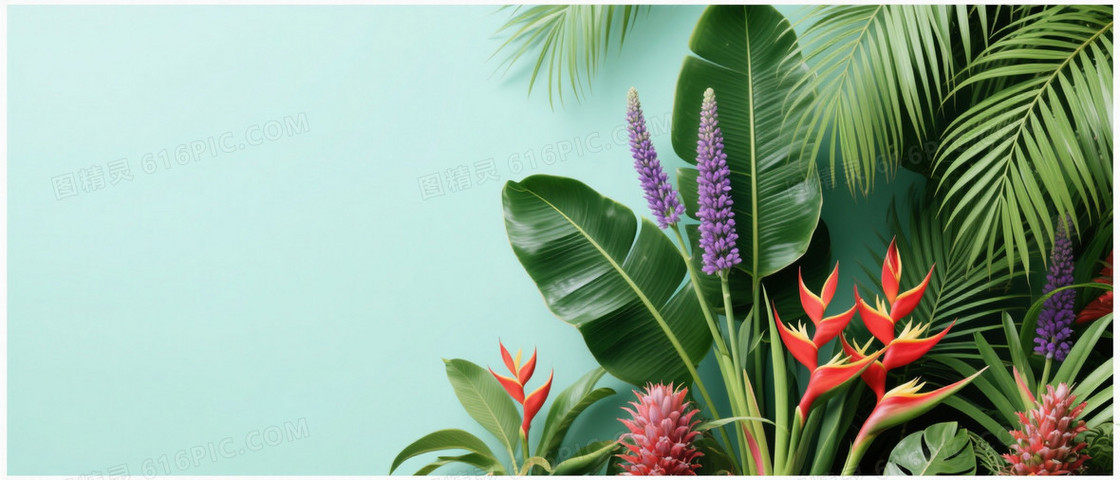 浅薄荷绿热带植物装饰背景