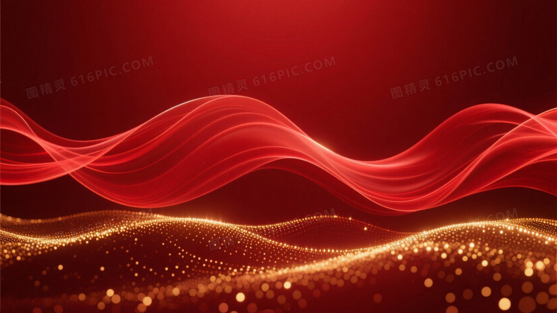 深红抽象流动丝缎光带背景