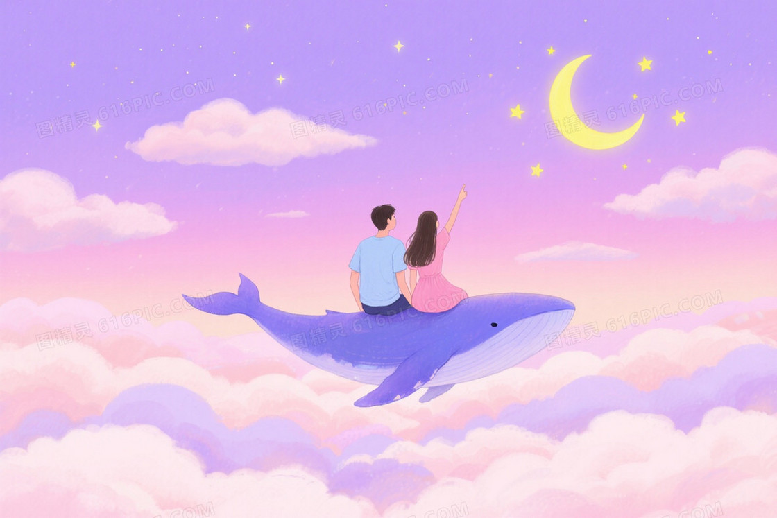 粉紫渐变星光云海鲸鱼背景