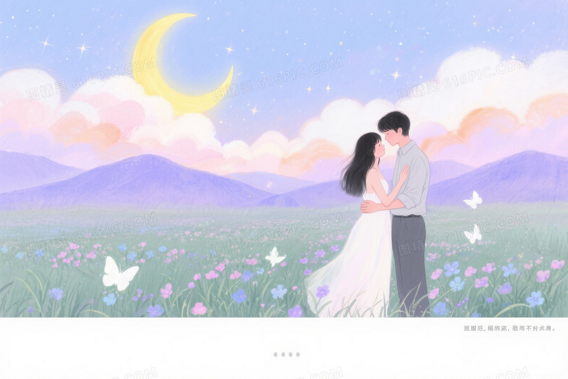 淡蓝粉紫渐变星空花海背景