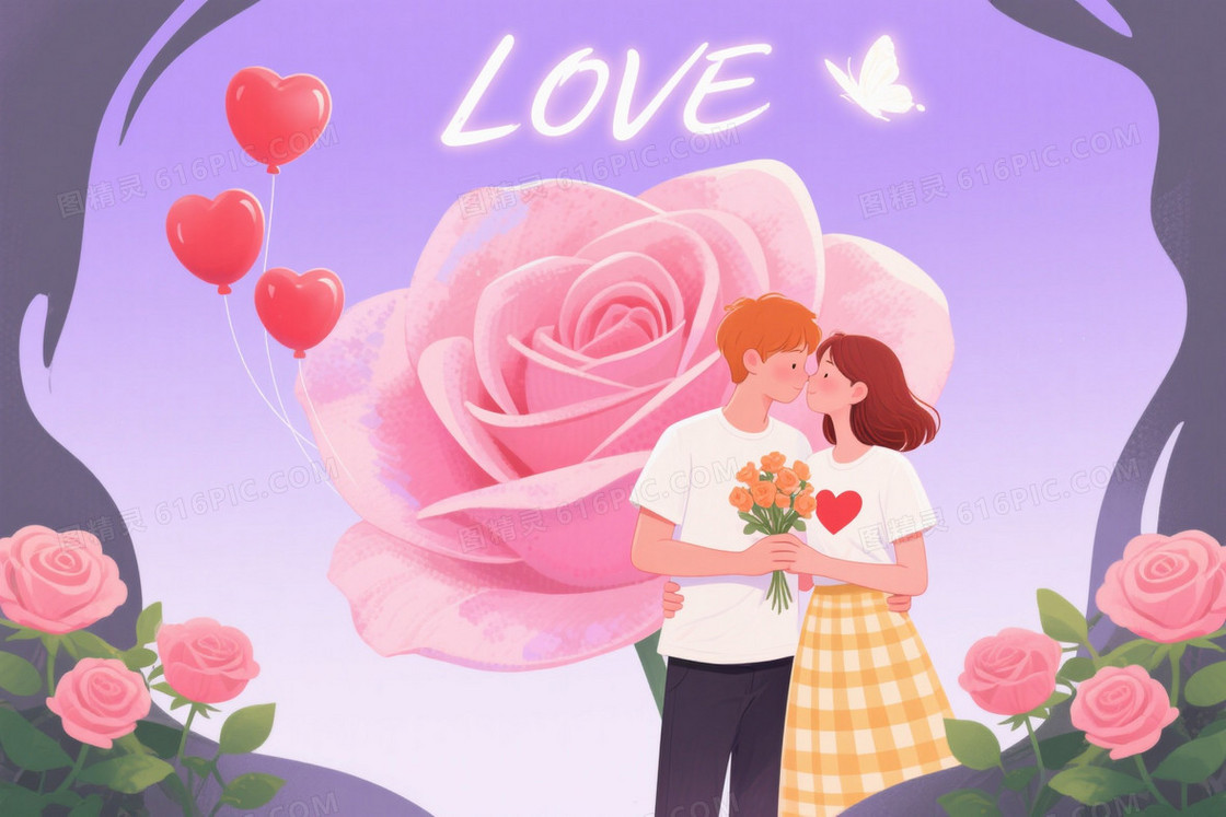 粉紫渐变抽象玫瑰情侣背景