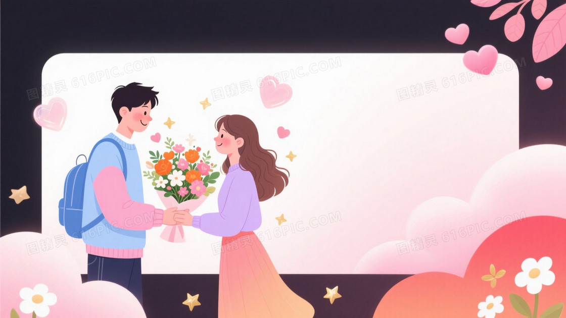 柔粉彩插画情侣爱心背景